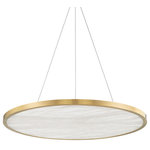 Hudson Valley Lighting - Eastport 36" Led Pendant Aged Brass Finish - An alabaster, disc-shaped shade elegantly suspends from delicate wires filling any space with a beautiful, warm glow. Edge-lit LEDs spread a clean, even light throughout the alabaster. This pretty pendant brings a peaceful presence to any room.