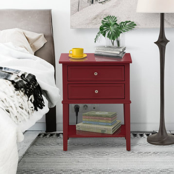 End Table With 2 Wood Drawers, Stable and Sturdy Constructed, Burgundy Finish