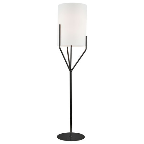 1 Light Incandescent Floor Lamp, Matte Black with White Shade