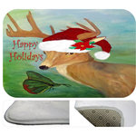 usa - Santa Deer Bath Mat, 20"x15" - Bath mats from my original art and designs. Super soft plush fabric with a non skid backing. Eco friendly water base dyes that will not fade or alter the texture of the fabric. Washable 100 % polyester and mold resistant. Great for the bath room or anywhere in the home. At 1/2 inch thick our mats are softer and more plush than the typical comfort mats. Your toes will love you.