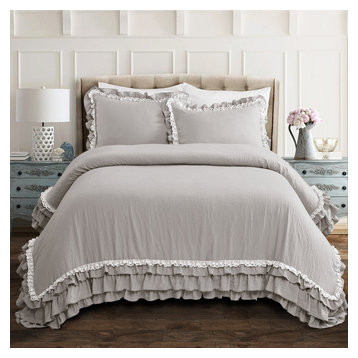 Farmhouse Shabby Chic Comforter Vintage Soft Microfiber Down Alternative Bedding Comforter Set 79x90Inch Andency Black Ruffle Comforter Set Full 1 Ruffled Comforter and 2 Pillowcases 3 Pieces 