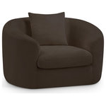 Meridian Furniture - Penelope Upholstered Chair, Brown, Chenille Fabric - Discover the sophisticated charm of the Penelope chair, crafted in luxurious soft brown chenille fabric. This elegant piece features a solid wood inner frame for durability and a contemporary design that elevates any space. Included pillows enhance its comfort and style, making it an ideal centerpiece for gatherings. Transform your home with the true embodiment of refined taste and timeless beauty.