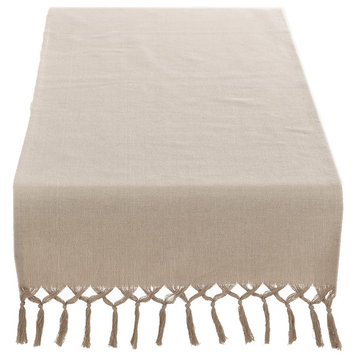 Contemporary Knotted Tassel Natural Cotton Table Runner