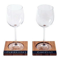 Great Useful Stuff - Bamboo Coasters with Chalkboard Labels, Set of 4 - Coasters