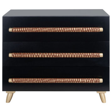 Noel 3 Drawer Chest Black/ Gold/ Brown Faux Leather