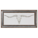 Uttermost - Uttermost 51106 Western Skull Mount - 70.5" Decorative Wall Art - Rustic, Western Style Radiates From This Framed, Monochromatic Artwork. This Simple, Masculine Design Is Surrounded By A Galvanized Tin Frame With Rust Accents And A Distressed Barn Wood Outer Frame And Inner Lip. This Transitional Print Is Placed Under P  23.75 x 60 x 0.09Western Skull Mount 70.5" Decorative Wall Art Distressed Barnwood/Galvanized Tin/Rust *UL Approved: YES *Energy Star Qualified: n/a  *ADA Certified: n/a  *Number of Lights:   *Bulb Included:No *Bulb Type:No *Finish Type:Distressed Barnwood/Galvanized Tin/Rust
