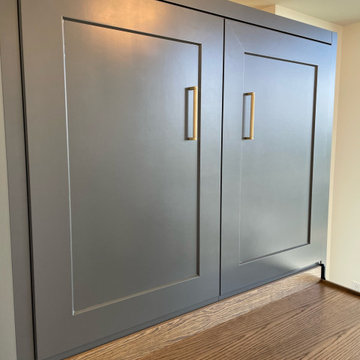 Custom Built Vertical Queen Size Murphy Bed with Desk Combo, Two-Tone Finish