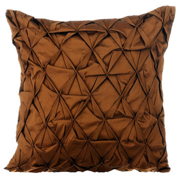 Textured Pintucks 14"x14" Taffeta Brown Throw Pillow Cover, That Wood Be Lovely
