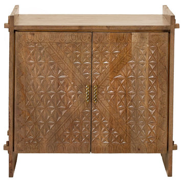 40" Carved Wood Diamond Pattern Accent Cabinet Storage Small Credenza