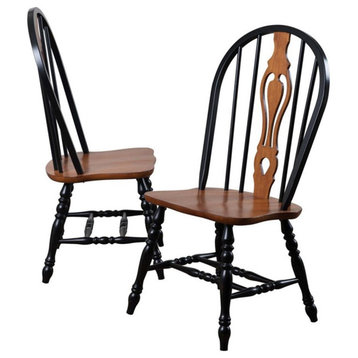 Pemberly Row 18" Traditional Solid Wood Dining Chair in Black (Set of 2)