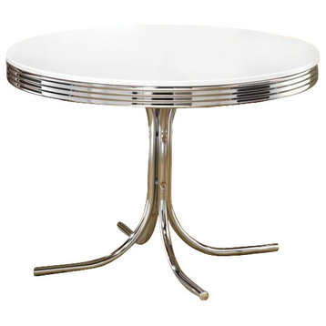 Coaster Retro Metal Legs Round Dining Table Glossy White and Chrome