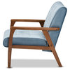 Westings Light Blue Velvet Fabric Walnut Wood Armchair