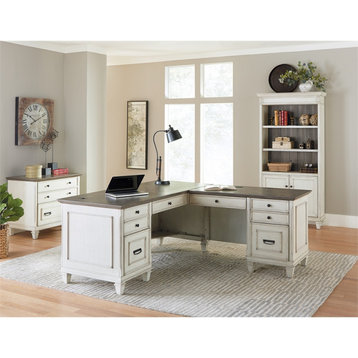 Atlin Designs 8 Drawers Two Tone Contemporary Wood L-Desk in White