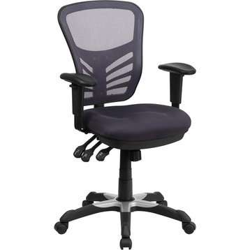 Mid-Back Dark Gray Mesh Swivel Task Chair With Triple Paddle Control