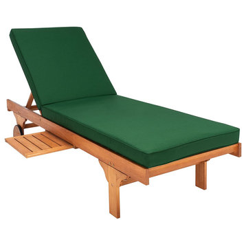 Adjustable Patio Chaise Lounge, Built, Side Table, Natural/Green