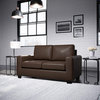 Contemporary Loveseat, Cushioned Seat and Back With Flared Arms, Oxford Brown