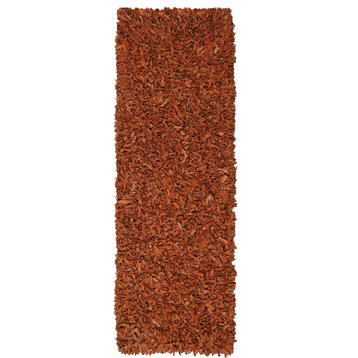 Copper Pelle Leather Shag Rug, 2.5'x8' Runner