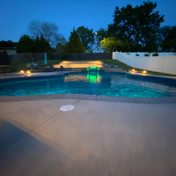 Custom Lagoon shaped polymer vinyl liner pool with Multi-level Waterfall