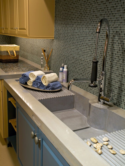 Eclectic Laundry Room Cork Example of a mid-sized eclectic galley dedicated laundry room design in Boston with an