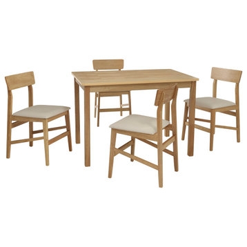 Nori 5 Piece Dining Table Set, with 4 Chairs, Natural