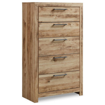 Ashley Furniture Hyanna 5-Drawer Wood Chest in Tan/Golden Rustic