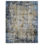 Amer Rugs - Cairo Giliam Blue/Gold Polyester Blend Area Rug, 5'3"x7'9" - Free-flowing like the Nile, this modern area rug features abstract and geometric patterns mixed together to create a beautiful piece of floor art. The high-low pile height adds drama and movement, and its polyester fiber blend adds superior softness underfoot. Power-loomed in Egypt, this area rug promises exceptional quality, easy care, and will envelop your space in cool, modern comfort.