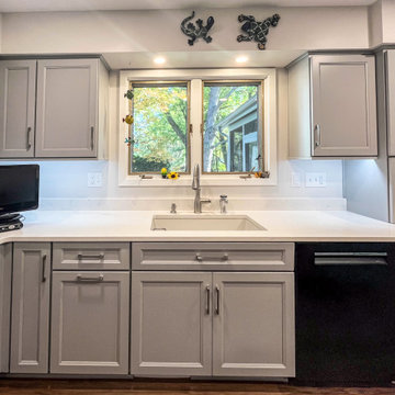 Custom Two Tone Gray Kosher Kitchen with Quartz Countertops
