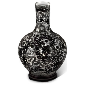 Black and White Imperial Chinese Dragon Porcelain Temple Vase