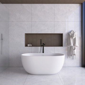 Acrylic Roll-Top Freestanding Flatbottom Soaking Bathtub, Gloss White, 55"30"