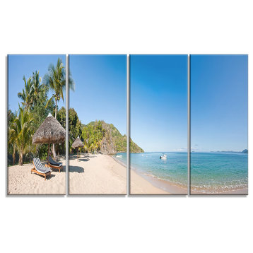 "Beach With Chairs and Umbrellas" Seashore Canvas Photo Print, 4 Panels, 48"x28"