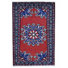 New Persian Hamadan Open Field Red Pure Wool Hand Knotted Oriental Rug,2'8"x4'0"