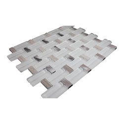Glossy White & Beige Marble & Silver Aluminum Authentic Glass Mosaic Tiles Colle - Home Accessories & Decor