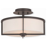 Livex Lighting - Livex Lighting 51073-07 Wesley - 13" Two Light Semi-Flush Mount - Canopy Included: TRUE  Shade InWesley 13" Two Light Bronze Satin Opal Gl *UL Approved: YES Energy Star Qualified: n/a ADA Certified: n/a  *Number of Lights: Lamp: 2-*Wattage:60w Medium Base bulb(s) *Bulb Included:No *Bulb Type:Medium Base *Finish Type:Bronze
