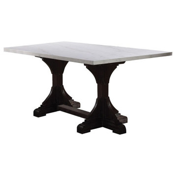 Acme Gerardo Dining Table w Pedestal White Marble and Weathered Espresso
