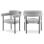 Meridian Furniture - Blake Upholstered Dining Chair, Grey, Boucle Fabric, Matte Black, Set of 2 - Modernize your dining space with these Blake grey boucle fabric dining chairs. This pair of contemporary dining chairs features rich black boucle fabric, making them comfortable to sit on. Their matte black metal frames provide sturdy support so you can relax knowing they'll seat you for years to come. Built to last, these chairs are strong enough for most users. Pair these pretty chairs with your choice of dining table for a custom look.