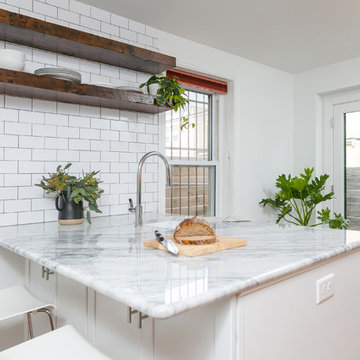Center City, Philadelphia: Trendy White Kitchen Remodel with Rustic Accents