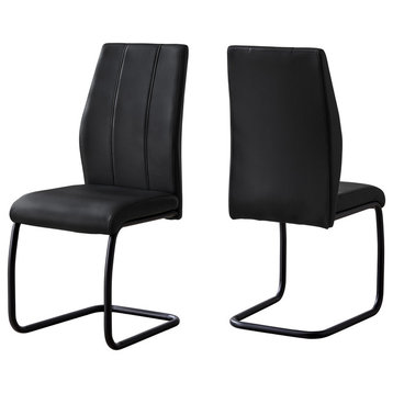 Dining Chair, Set Of 2, Side, Upholstered, Pu Leather Look, Metal, Black