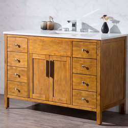 49 inch Transitional Brown Finish Double Bathroom Vanity Quartz Top - Bathroom Vanities And Sink Consoles