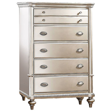 Wood Chest with 5 Drawers, Antique Silver