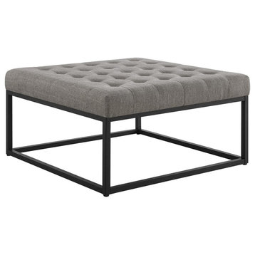 Modern Coffee Table, Golden Metal Base With Tufted Fabric Top, Granite/Black