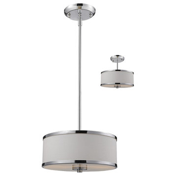 Cameo 2-Light Convertible Pendant, Chrome With White Linen Shade