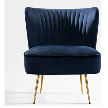 WestinTrends 25" Tufted Velvet Accent Chair for Living Dining Room, Bedroom, Den, Navy Blue
