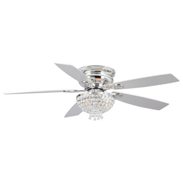 52 in Indoor Chrome Crystal Flush Mount Ceiling Fan with Remote and Light Kit