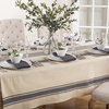 Cotton Tablecloth With Banded Design, 72"x72"
