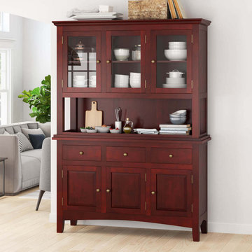 Barryton Solid Mahogany Wood Glass Door Dining Room Hutch