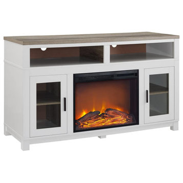 Unique Entertainment Center, 2 Side Glass Doors and Electric Fireplace, White