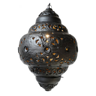 Image showcasing Black Metal Work Lantern Pendant Large - Mediterranean - Pendant ...
