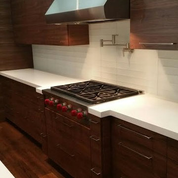 horizontal grain walnut kitchen