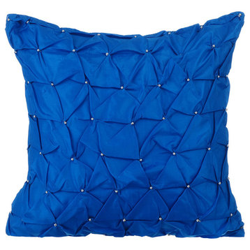 Royal Blue Throw Pillow 20"x20" Indian Pillow Cover, Taffeta, Royal Blue Texture