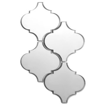 5.625 in x 5.625 in Glass Mirror Arabesque Waterjet Mosaic in Glossy Silver